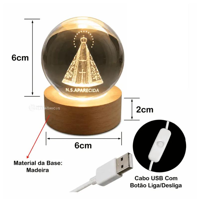 Space Ball Nossa Senhora Aparecida – Luminária de Cristal 3D LED