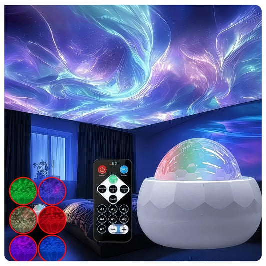 Projetor Giratório Efeito Ondas Ocean Aurora Boreal Luzes Noturna Luminária Led 14 Efeitos Com Controle